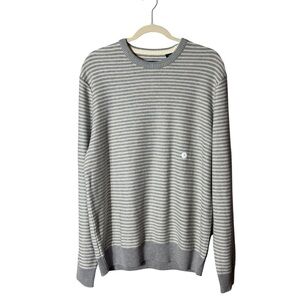 Ralph Lauren Chaps Sweater Large Preppy Academia Striped‎ Grey White Varsity NWT